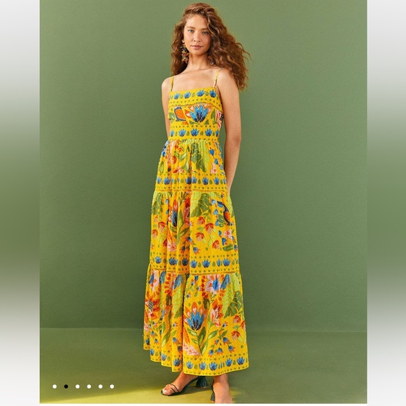 ☀️Farm Rio☀️Yellow Summer Garden Sleeveless Maxi Dress(Small or Medium) - Picture 3 of 9